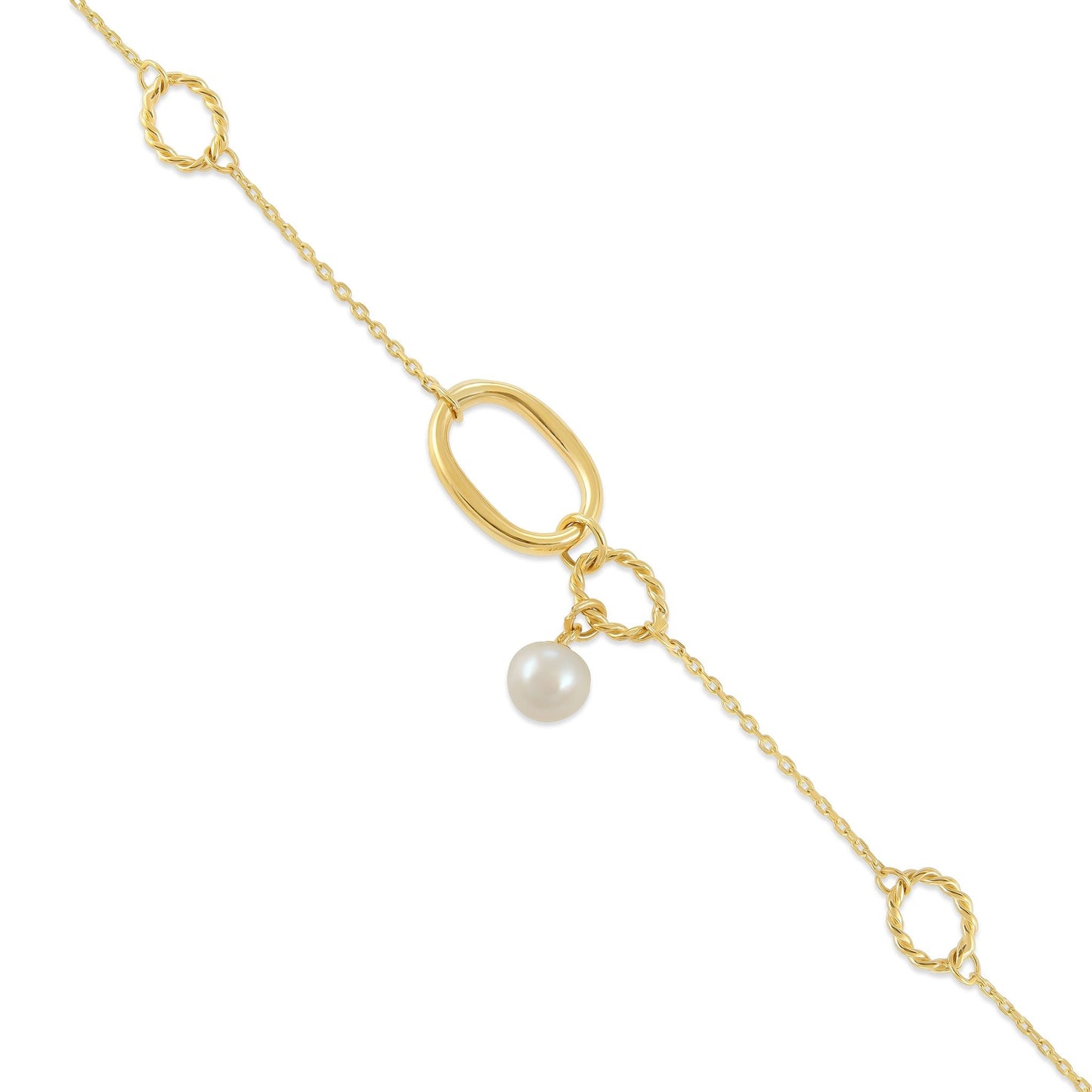 9ct Yellow Gold Pearl Detail Chain Bracelet - FJewellery