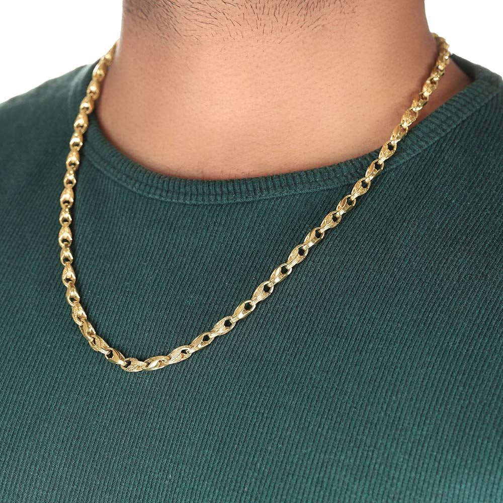 9ct Yellow Gold Plain and Engraved Tulip Chain DSHCN0646 - FJewellery