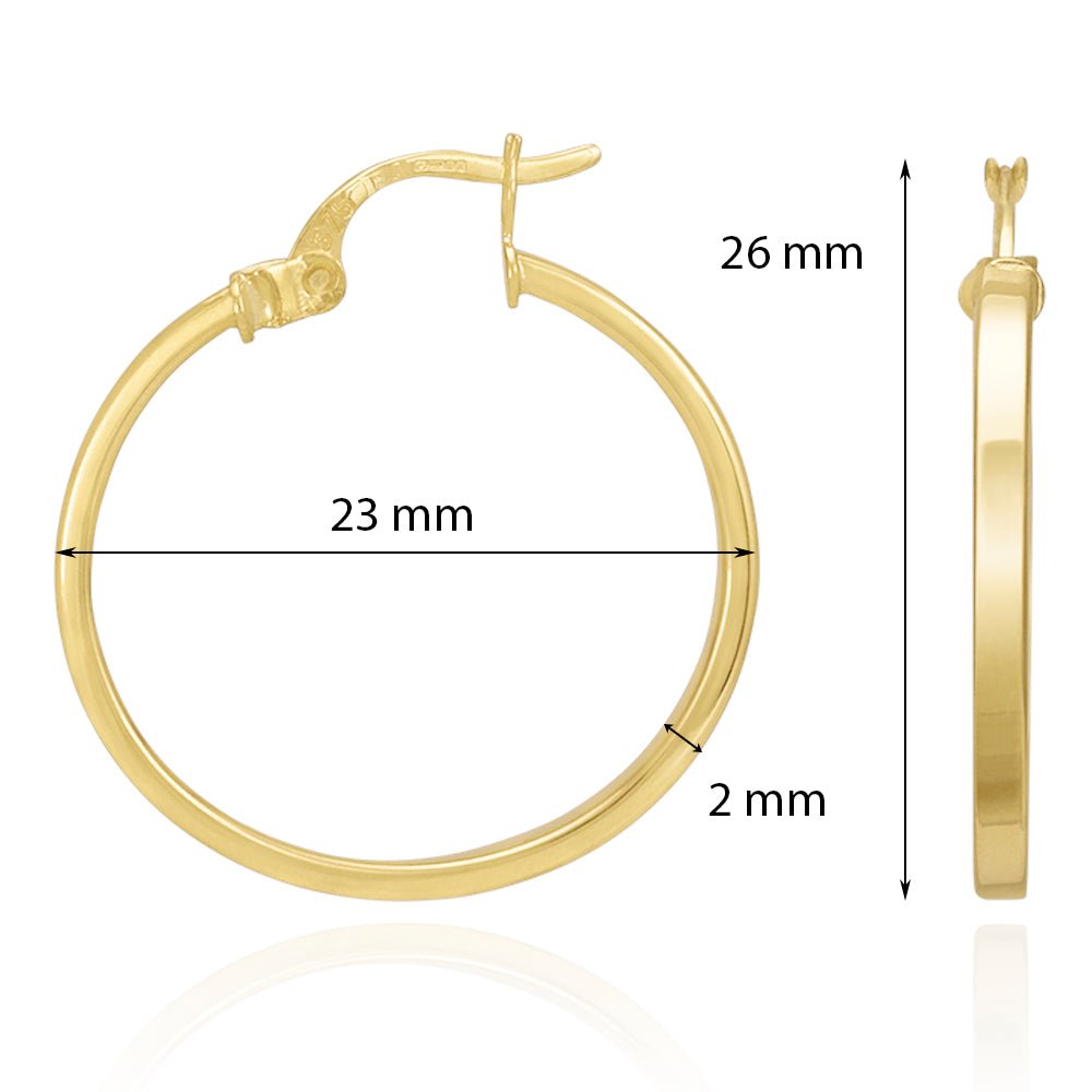 9ct Yellow Gold Plain Hoop Earrings ERV0062S - FJewellery