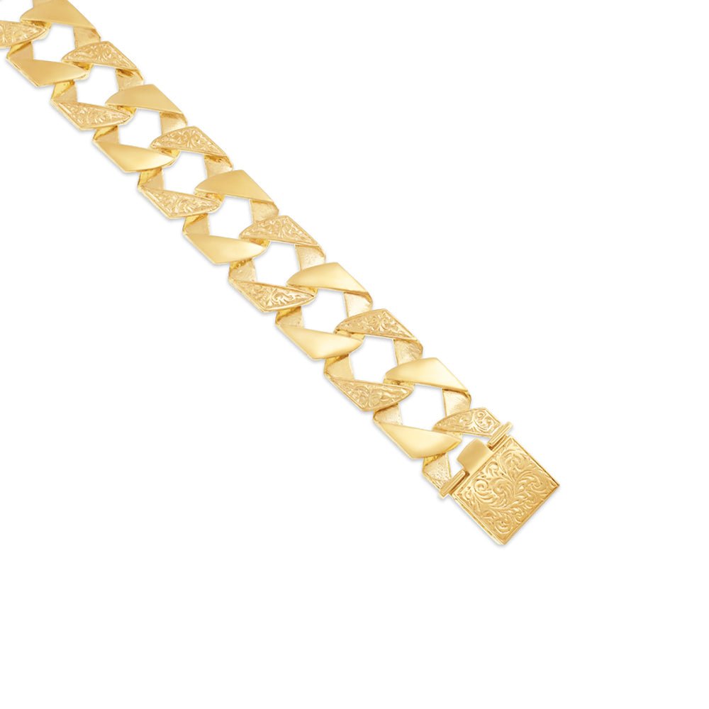 9ct Yellow Gold Plain & Patterned Casted Curb Bracelet - FJewellery