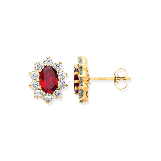 9ct Yellow Gold, Ruby And Czs Cluster Studs - FJewellery