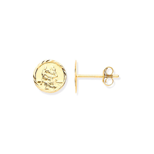 9ct Yellow Gold Saint Christopher Stud Earrings 6.5mm - FJewellery