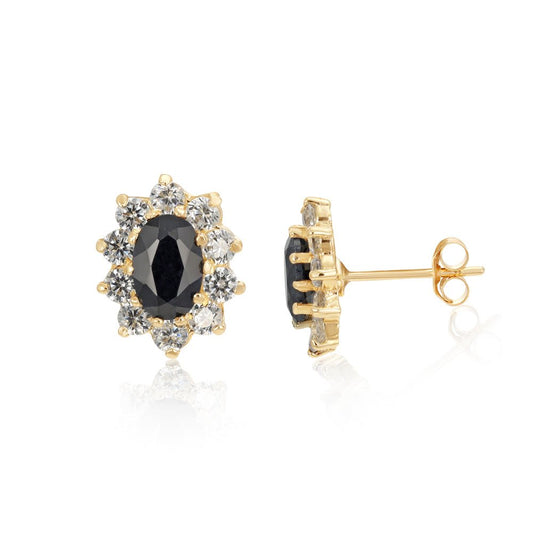 9ct Yellow Gold Sapphire & Czs Cluster Stud Earrings - FJewellery