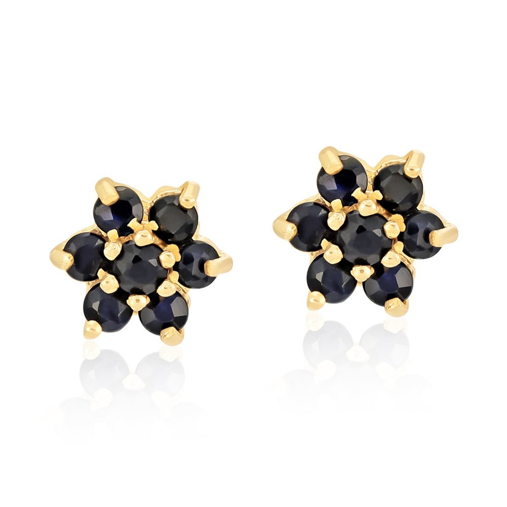 9ct Yellow Gold Sapphire Flower Stud Earrings - FJewellery