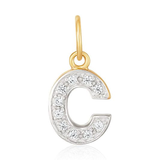 9ct Yellow Gold Small Cubic zirconia Initial Pendant C - FJewellery