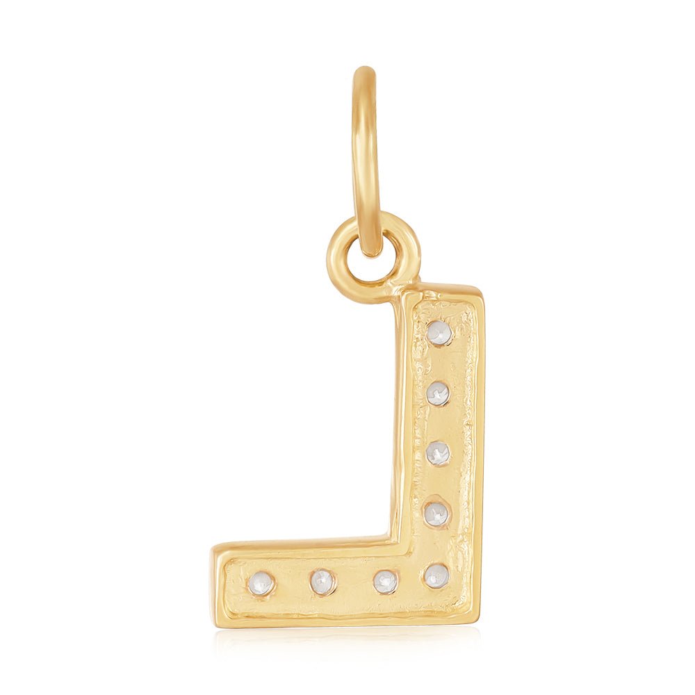 9ct Yellow Gold Small Cubic zirconia Initial Pendant L - FJewellery