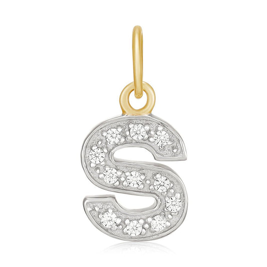 9ct Yellow Gold Small Cubic zirconia Initial Pendant S - FJewellery