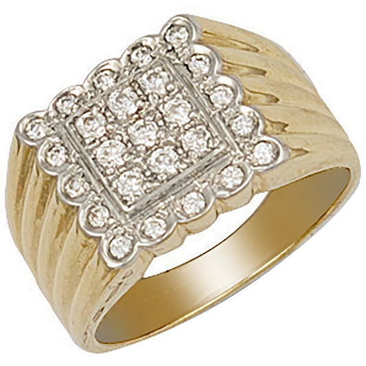 9ct Yellow Gold Square Shape Mens Cz Ring - FJewellery