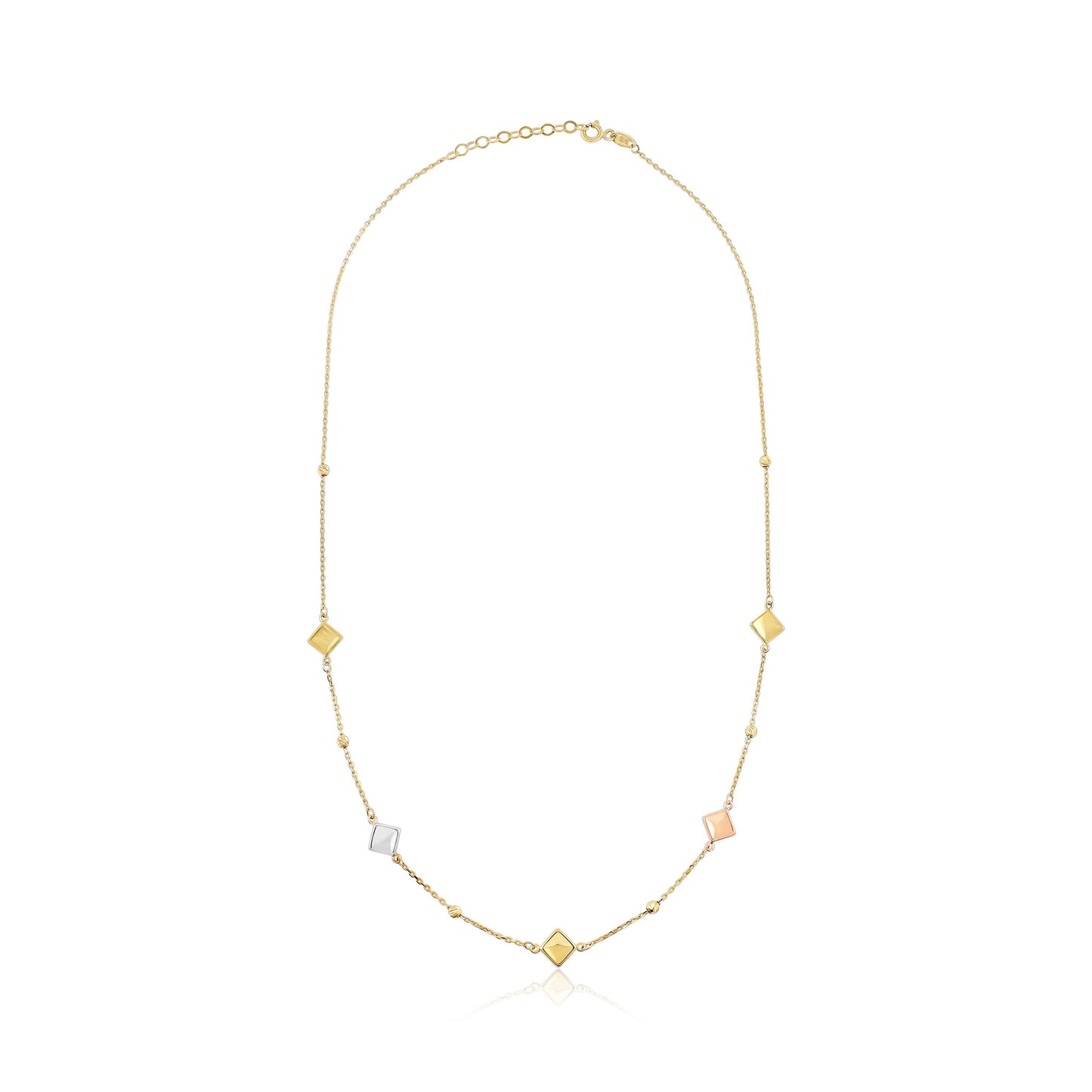 9ct Yellow Gold Tri Colour Triangle Detail Necklace - FJewellery