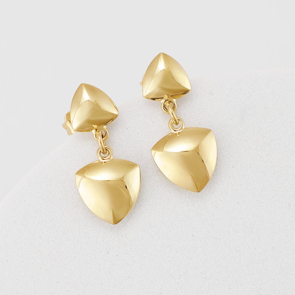 9ct Yellow Gold Triangle Geometric Hollow Drop Earrings - FJewellery