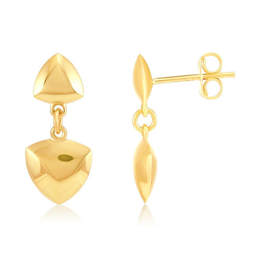 9ct Yellow Gold Triangle Geometric Hollow Drop Earrings - FJewellery
