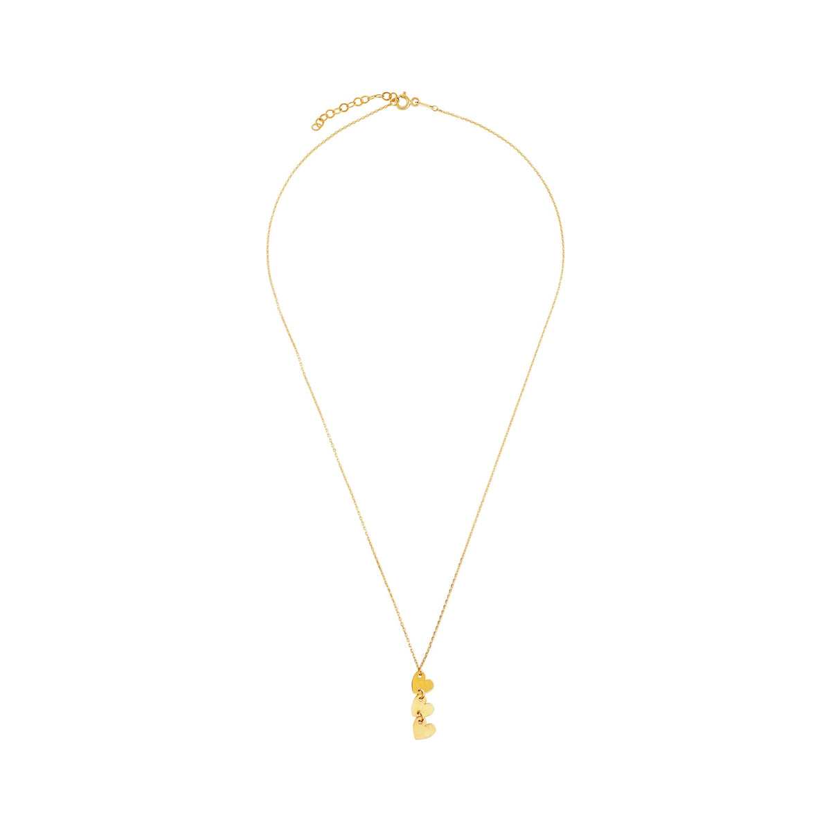 9ct Yellow Gold Triple Heart Pendant Necklace - FJewellery