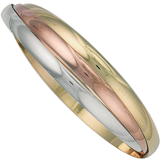 9ct Yellow White And Rose Gold Russian Style 4.9mm Bangle - FJewellery
