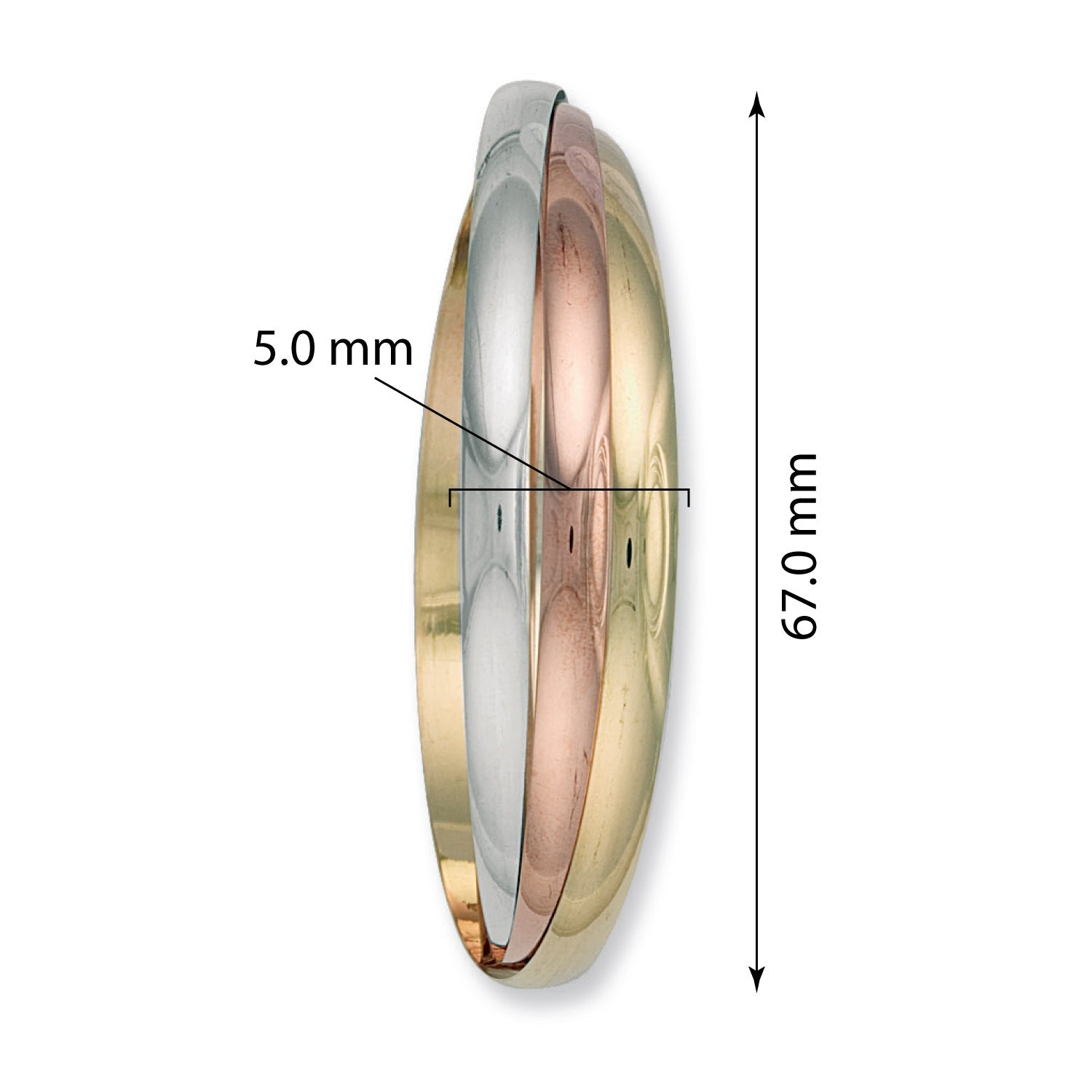 9ct Yellow White And Rose Gold Russian Style 4.9mm Bangle - FJewellery