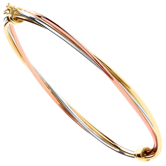 9ct Yellow White And Rose Gold Russian Style Hinged Bangle - FJewellery