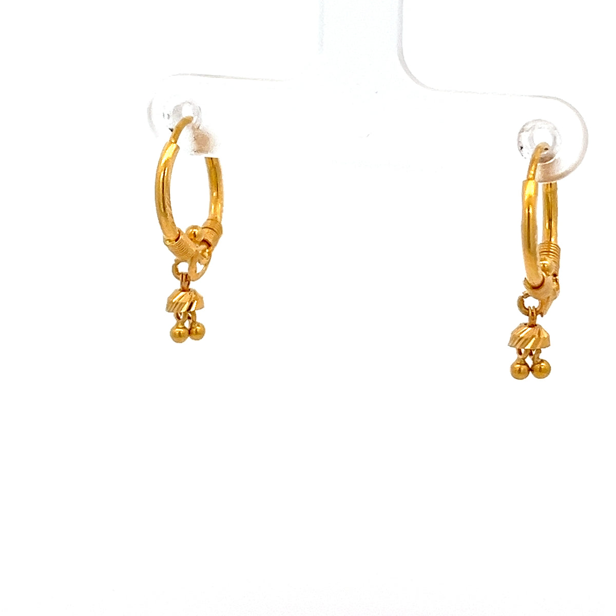 22ct Gold Hoop Earrings with Textured Drop Charms