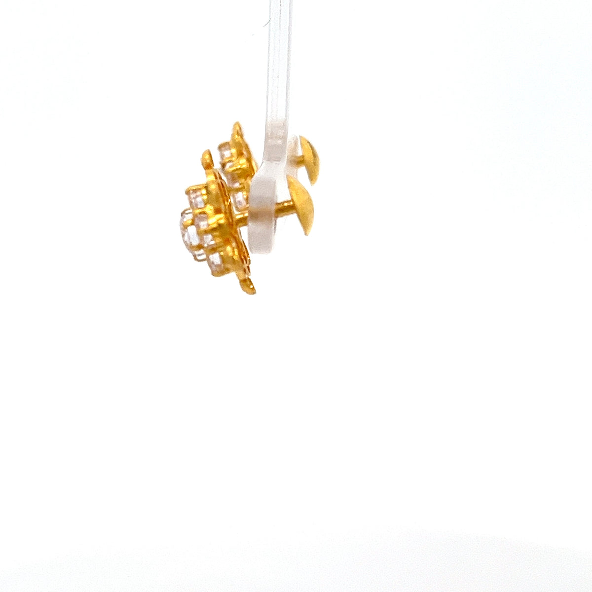 22ct Gold Floral Cluster Earrings with Clear Stones
