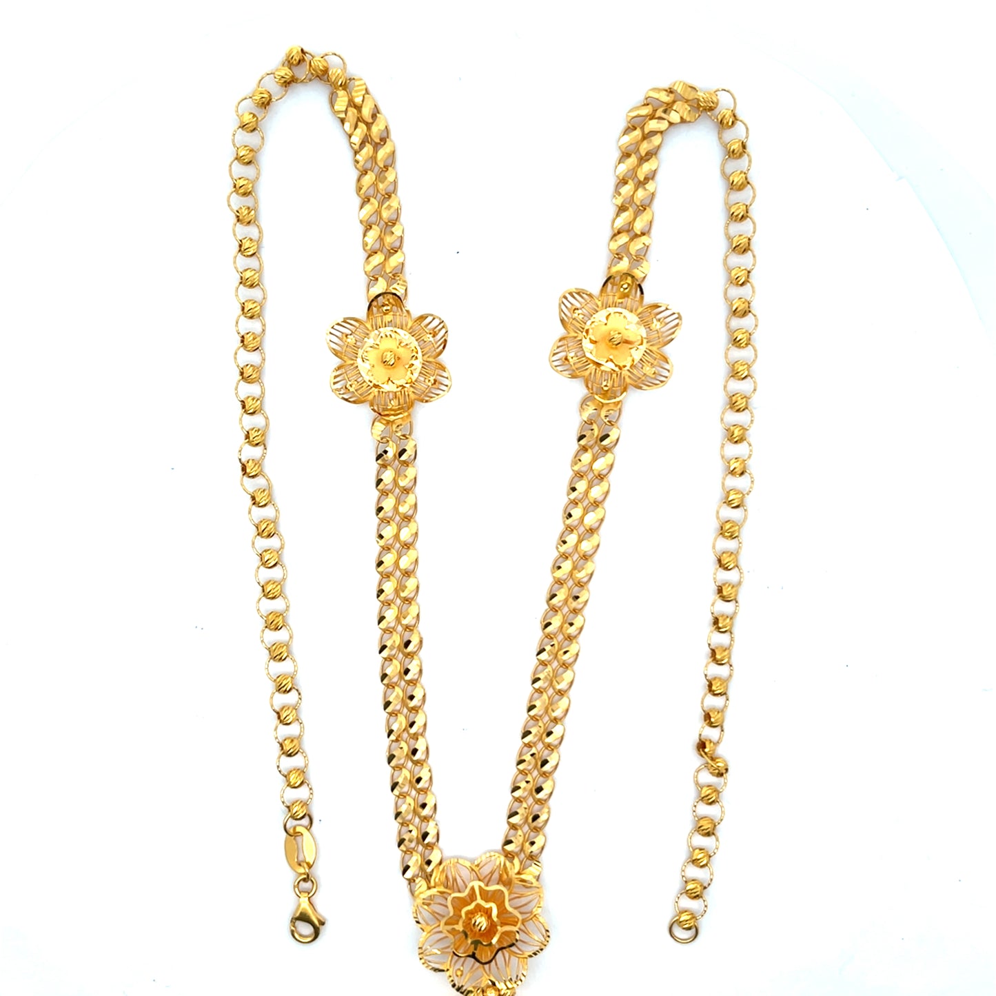 22ct Gold Floral Pendant Necklace with Beaded Openwork Drop