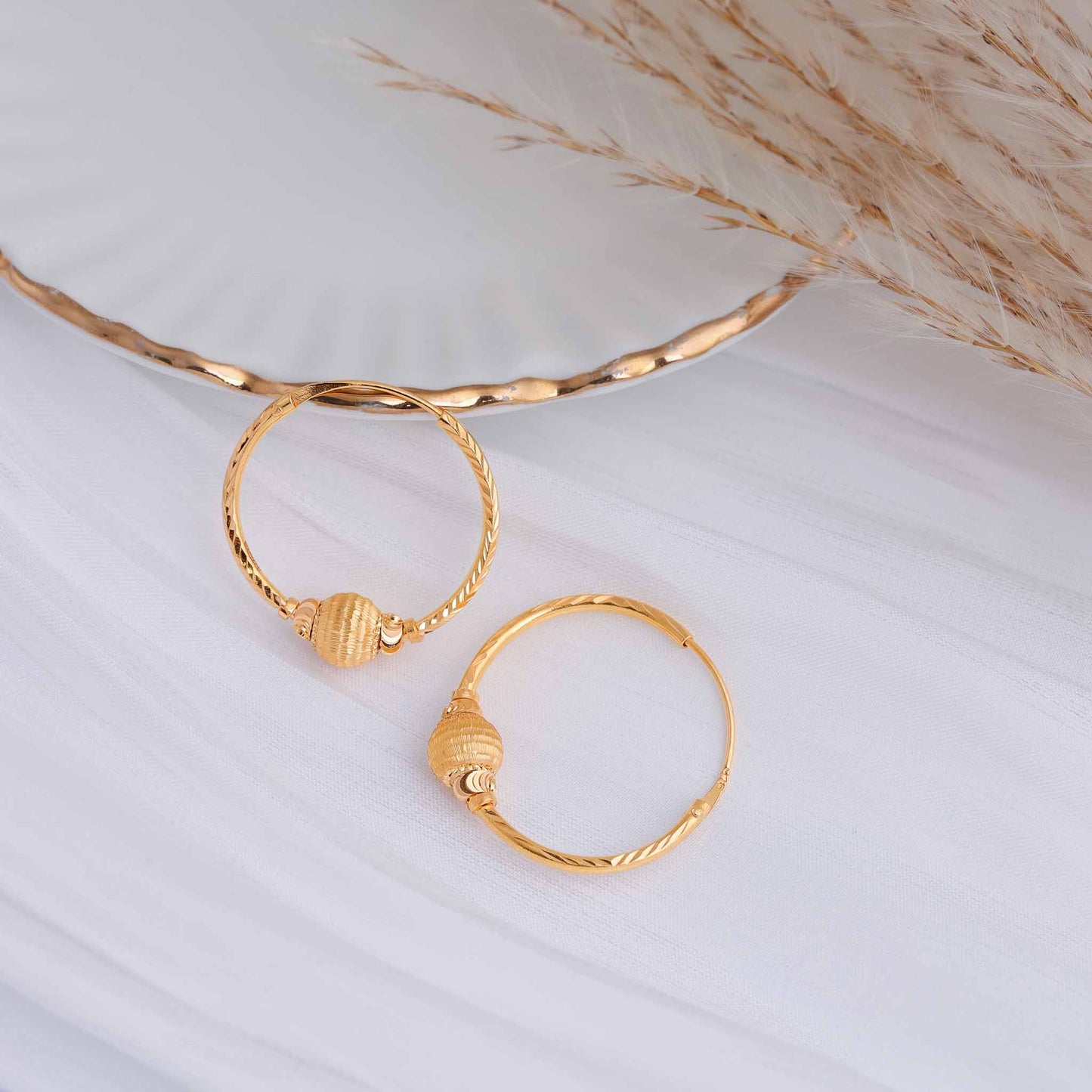 22ct Yellow Gold Hoop Earrings with Ball Design BF1224-ER61