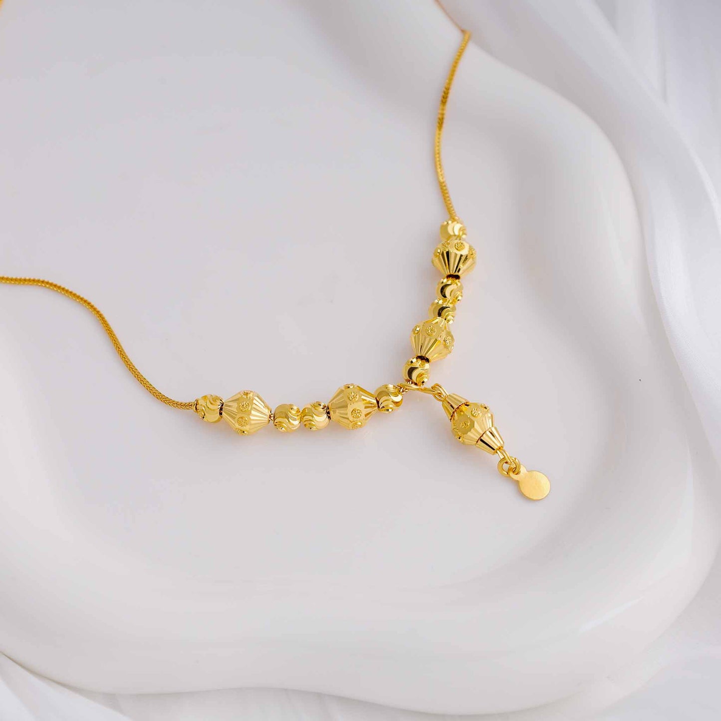 22ct Yellow Gold Beaded Drop Pendant Chain Necklace BF1224-NK5