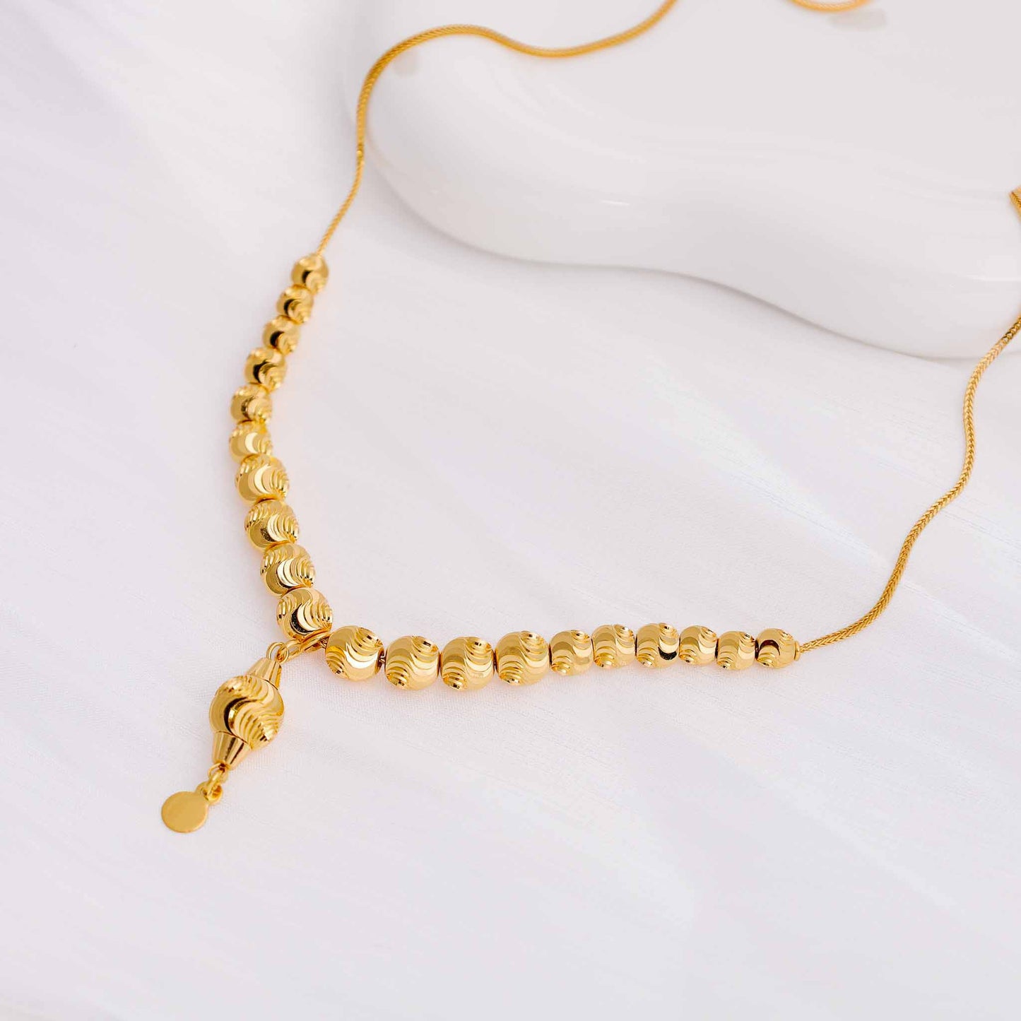 22ct Yellow Gold Beaded Drop Pendant Chain Necklace BF1224-NK7