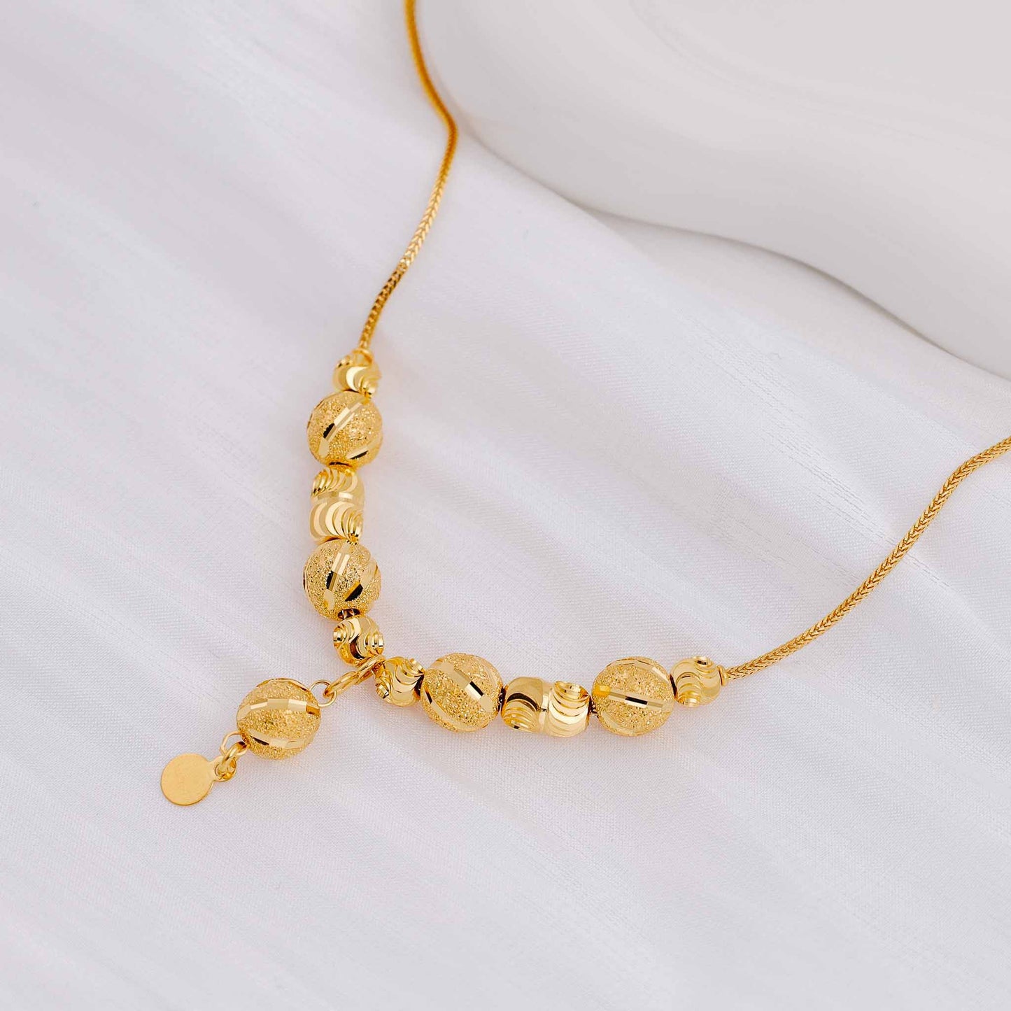 22ct Yellow Gold Bead Detail Drop Snake Chain Necklace BF1224-NK8