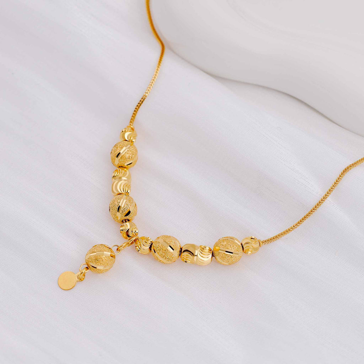 22ct Yellow Gold Bead Detail Drop Snake Chain Necklace BF1224-NK8