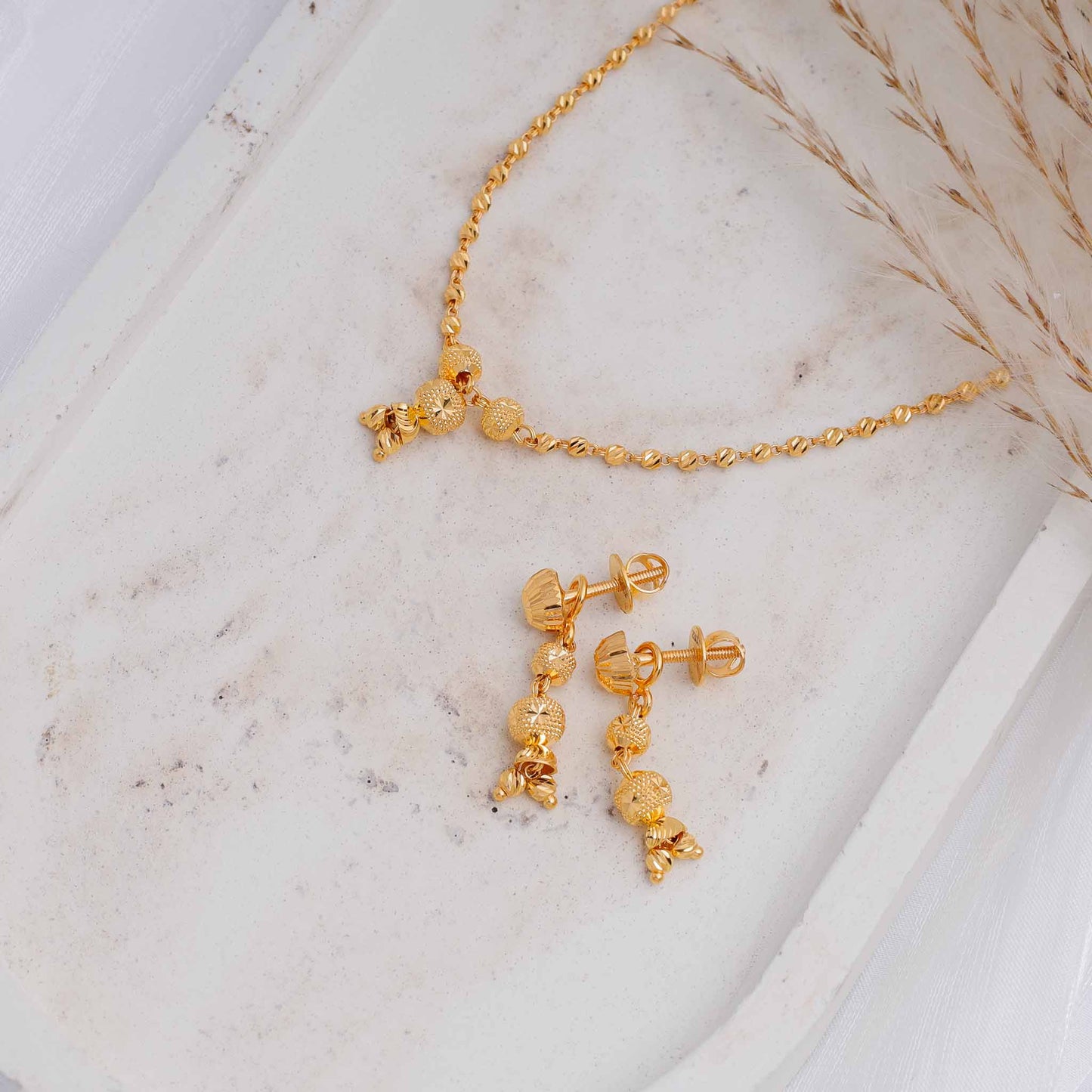 22ct Yellow Gold Bead Chain Necklace BF1224-NKS17-NK