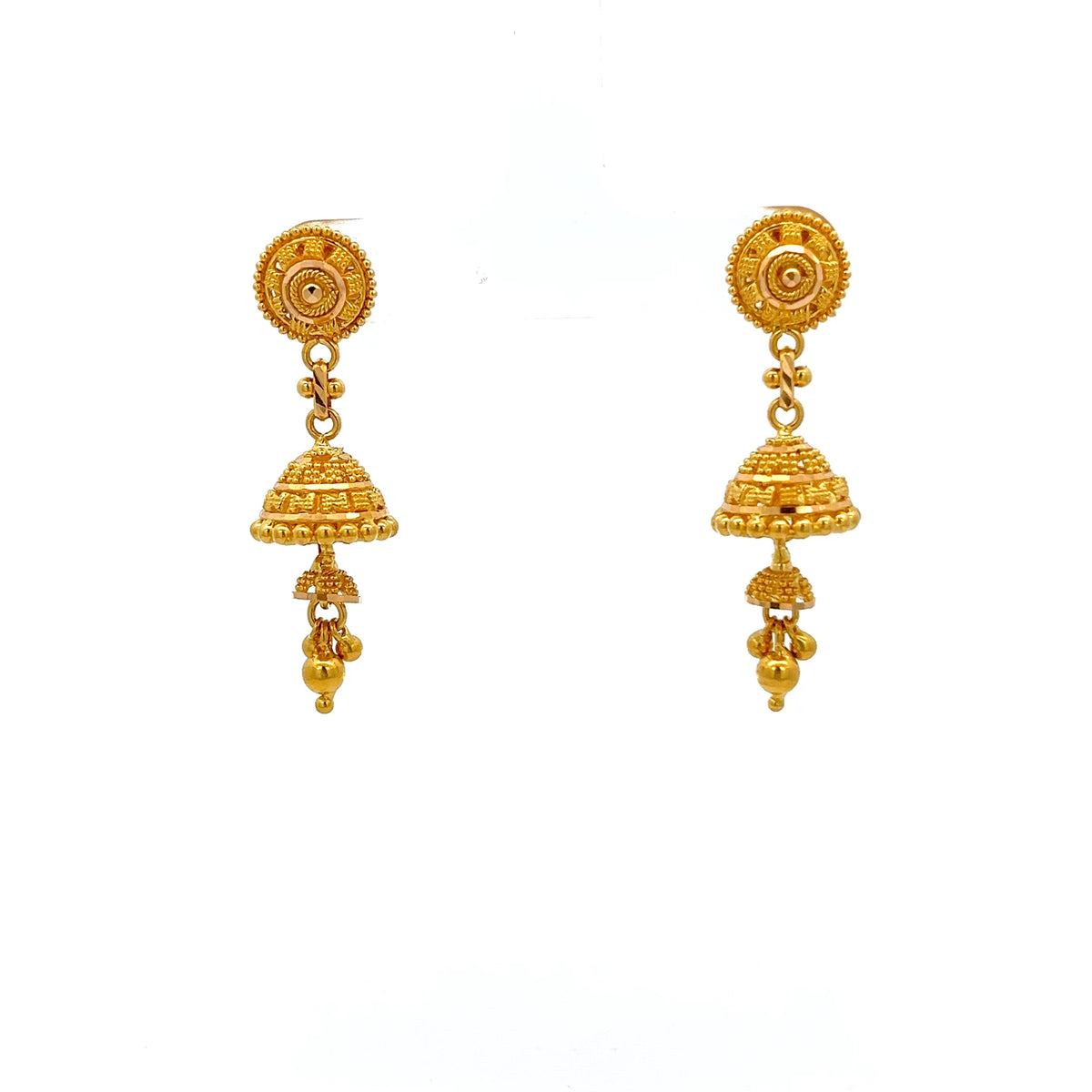 22ct Gold Jhumka Drop Earrings with Granulated Detail