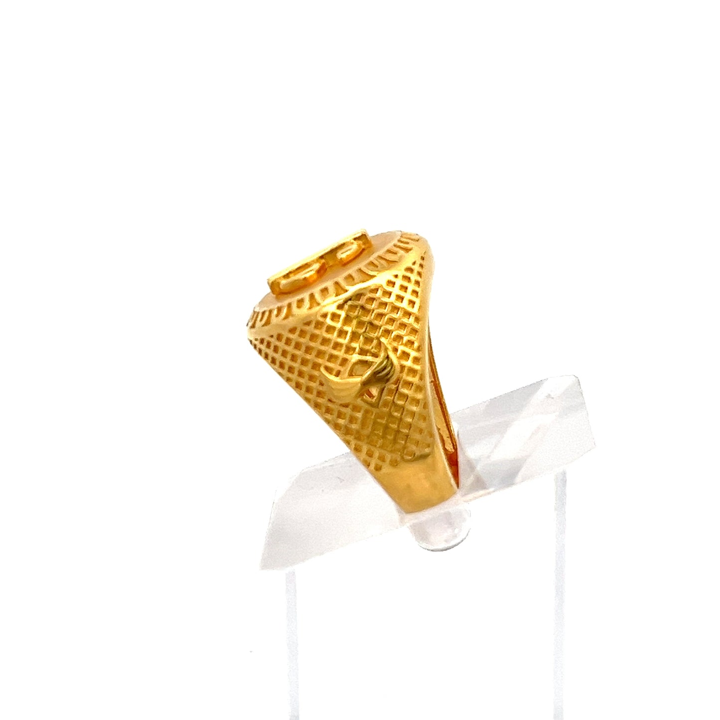 22ct Gold Dollar Symbol Signet Ring with Lattice Detail