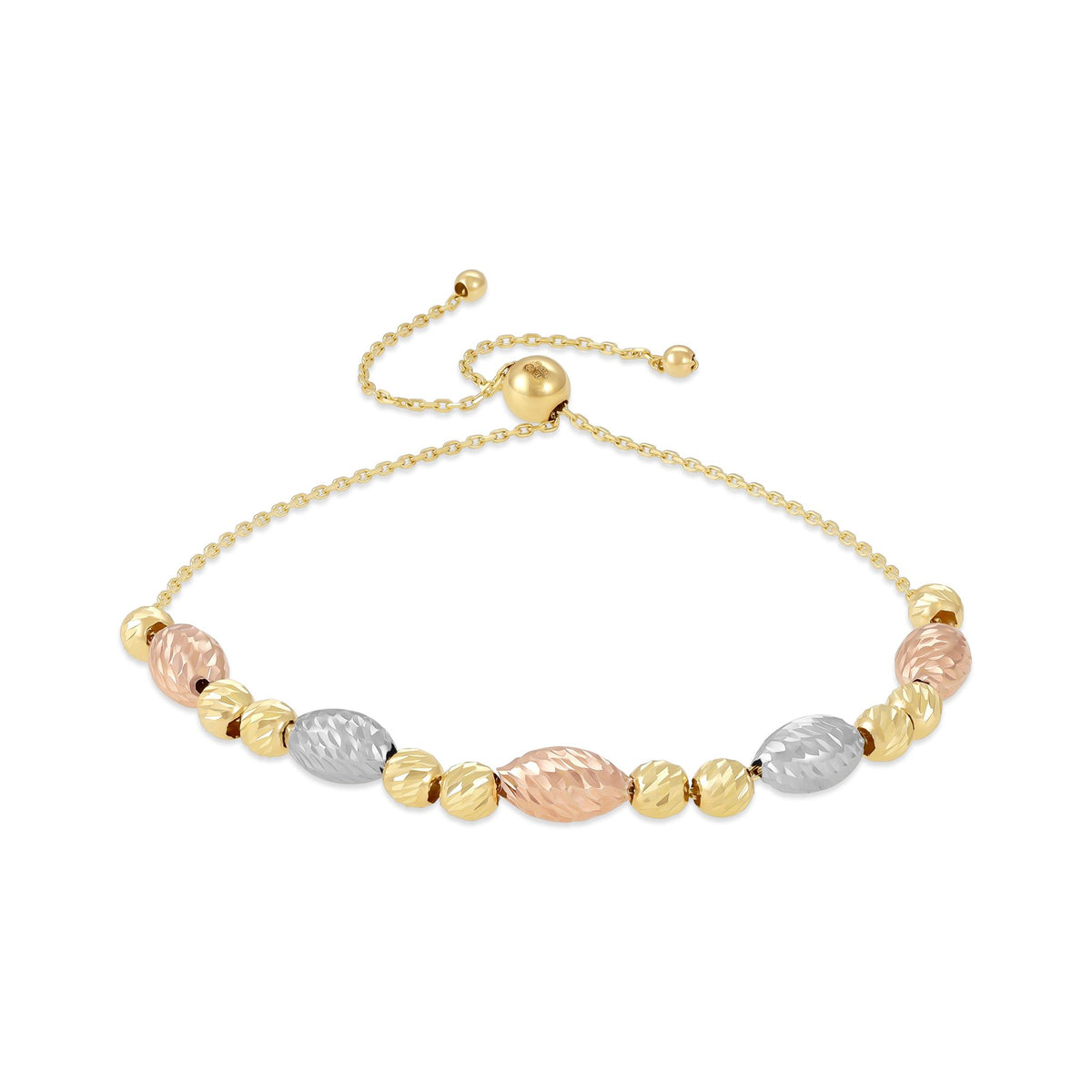 9ct Tri Colour Gold Moon Cut Charm Bracelet
