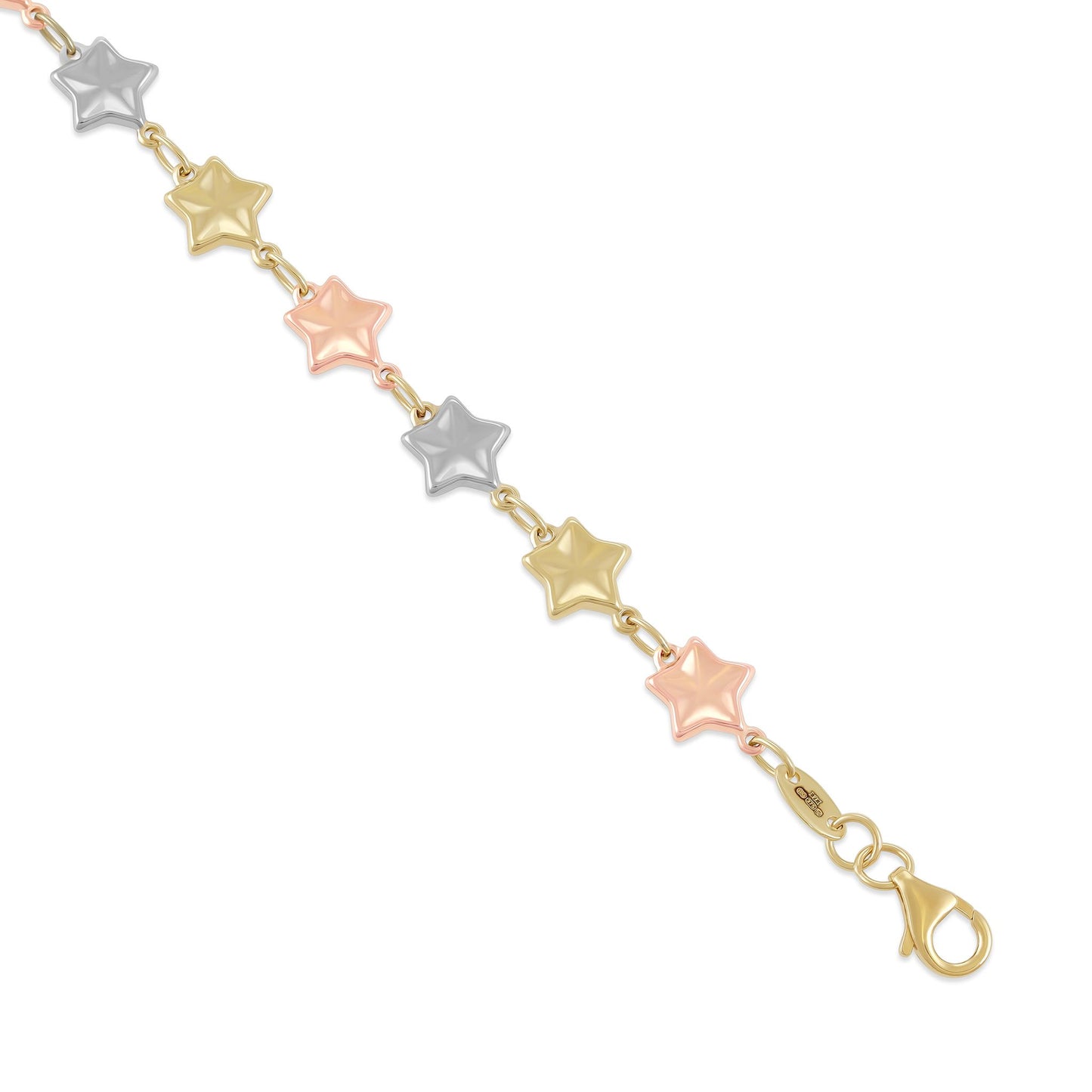 9ct Tri Colour Gold Star Design Bracelet