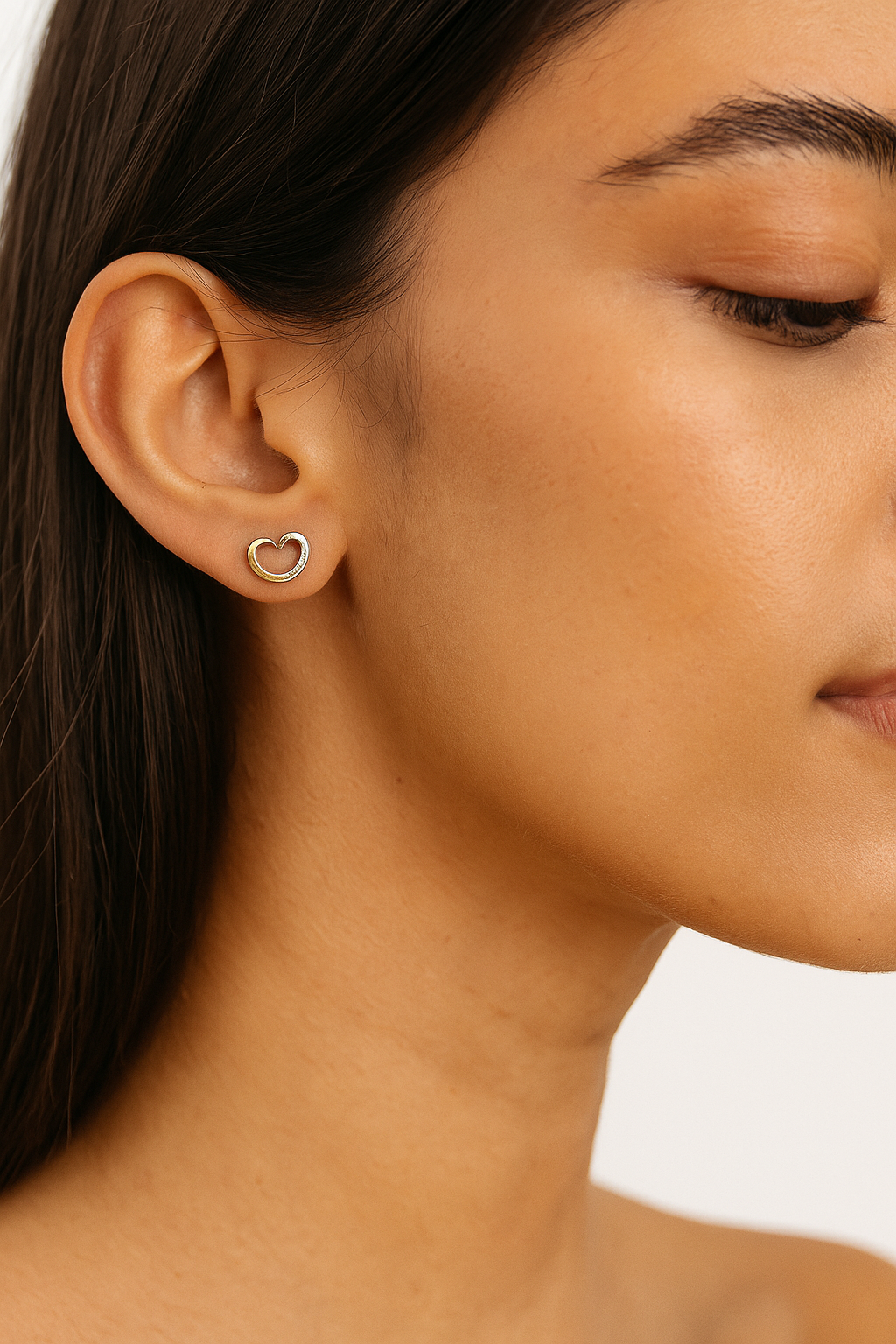 9ct Two Tone Gold Heart Stud Earrings