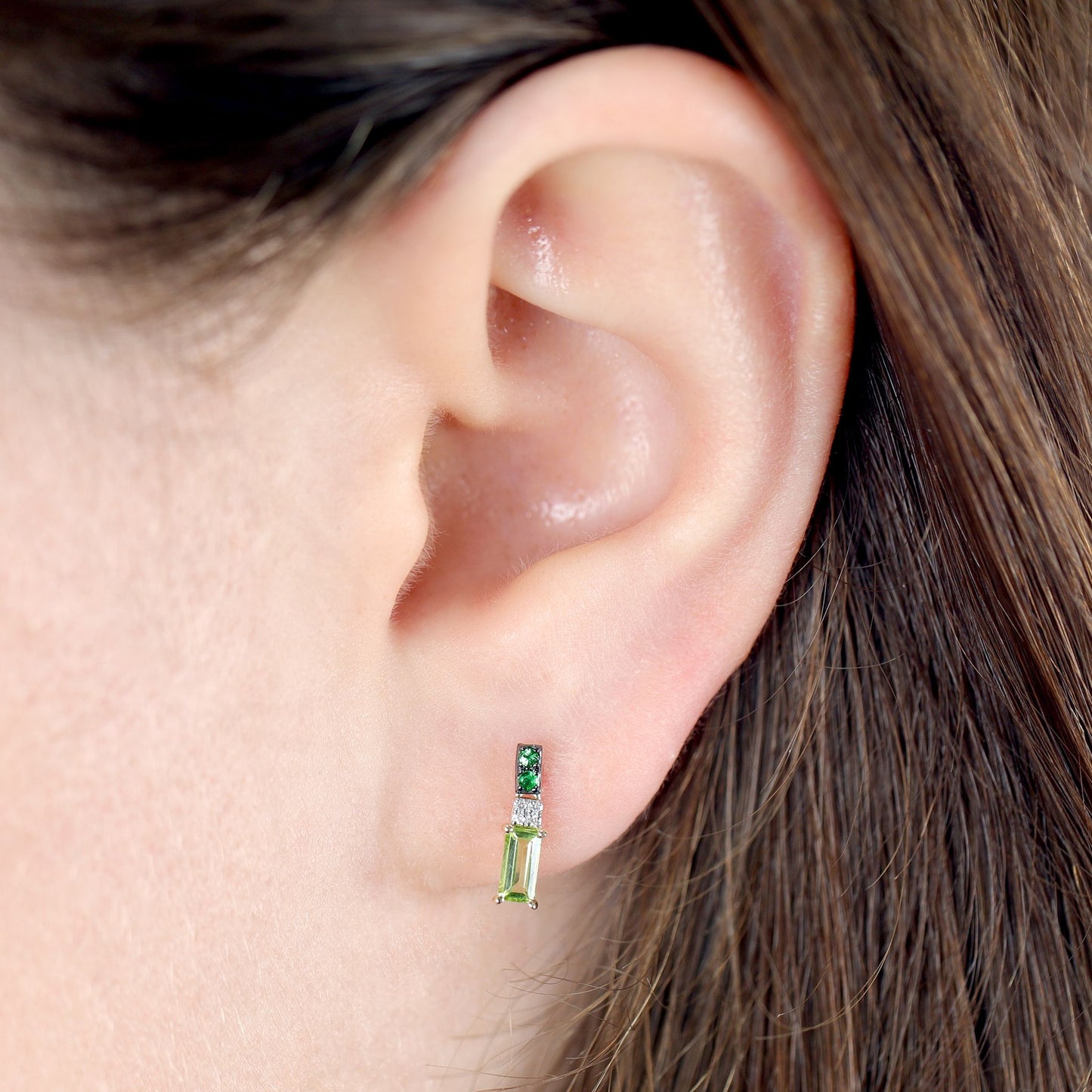 9ct Gold Peridot, Tsavorite & Diamond Drop Earrings