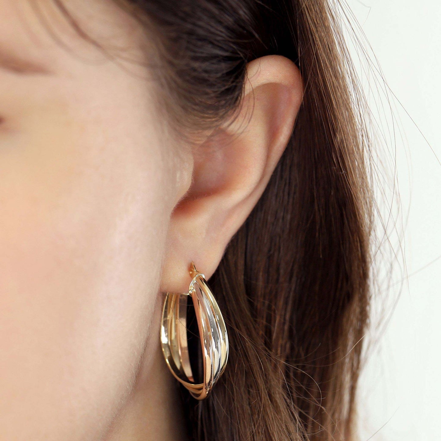 9ct Tri Colour Medium Hoop Earrings