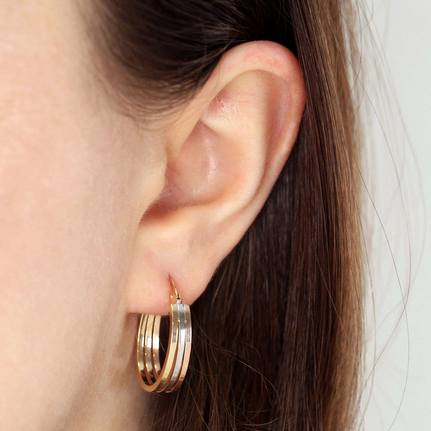 9ct Gold Tri Colour Hoop Earrings