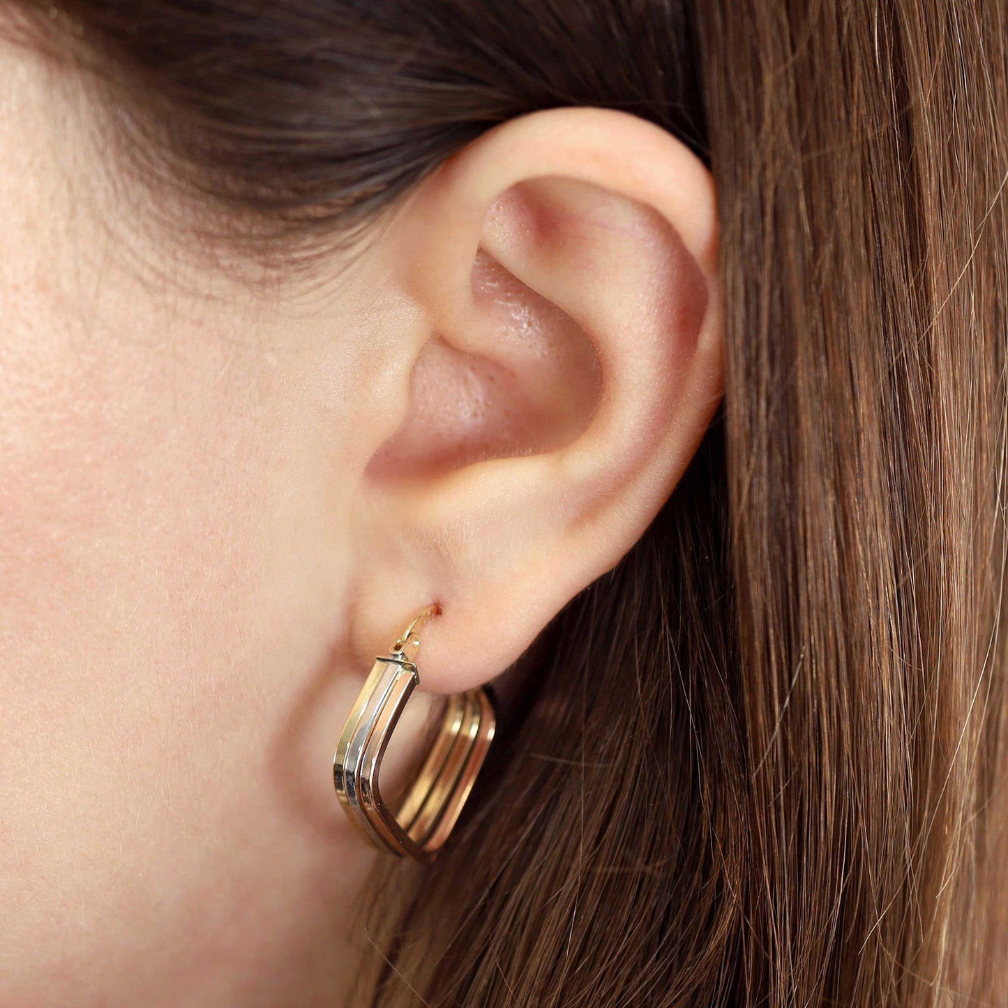 9ct Gold Tri Colour Square Hoop Earrings