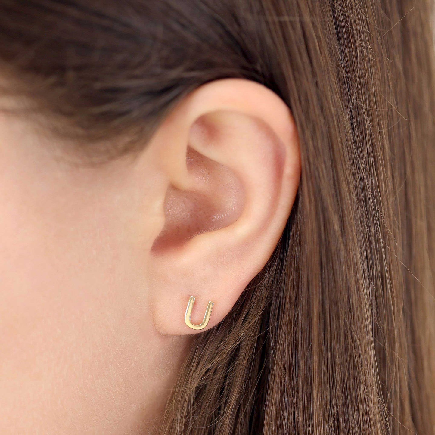 9ct Yellow Gold Initial Stud Earrings - Letter U