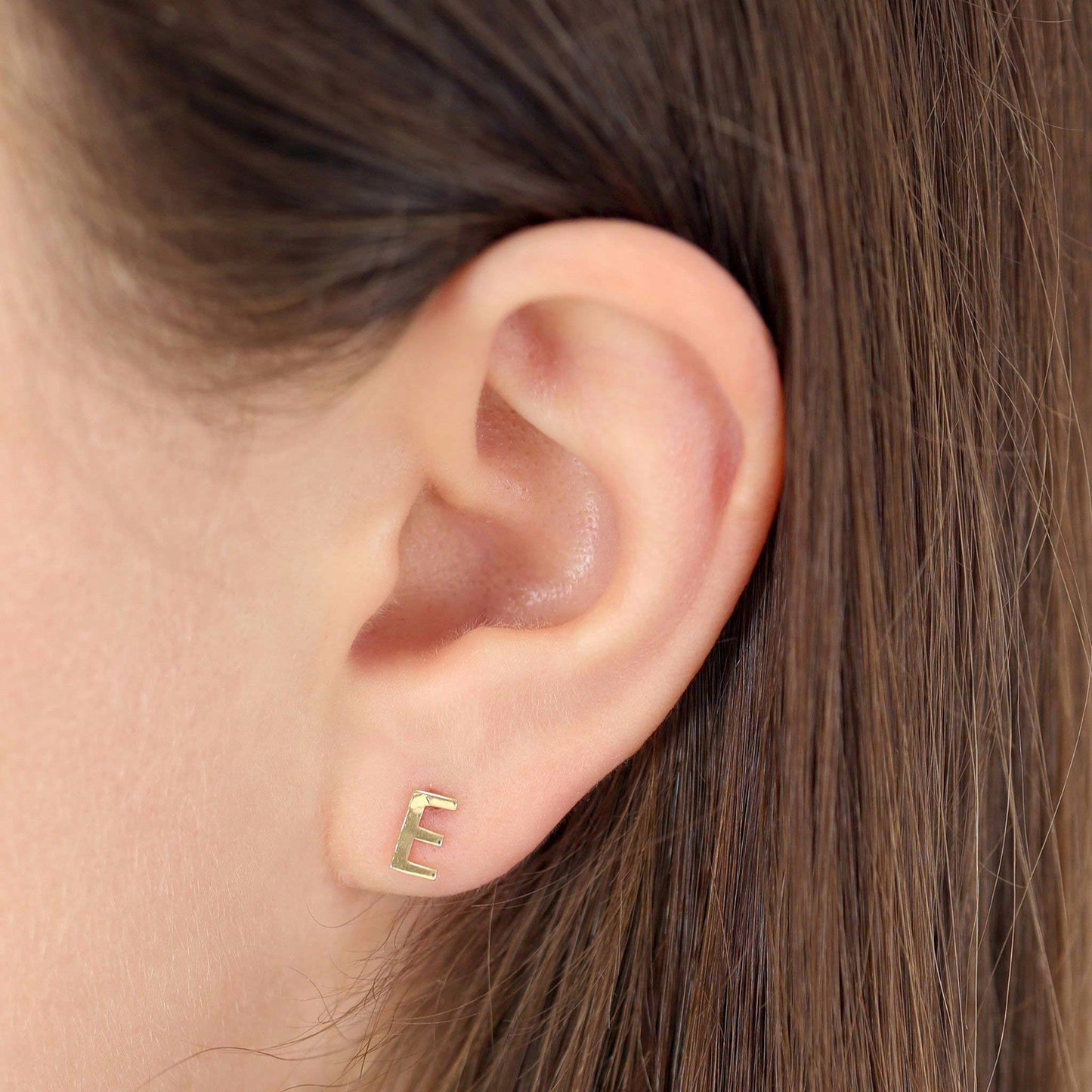 9ct Yellow Gold Initial Stud Earrings - Letter E