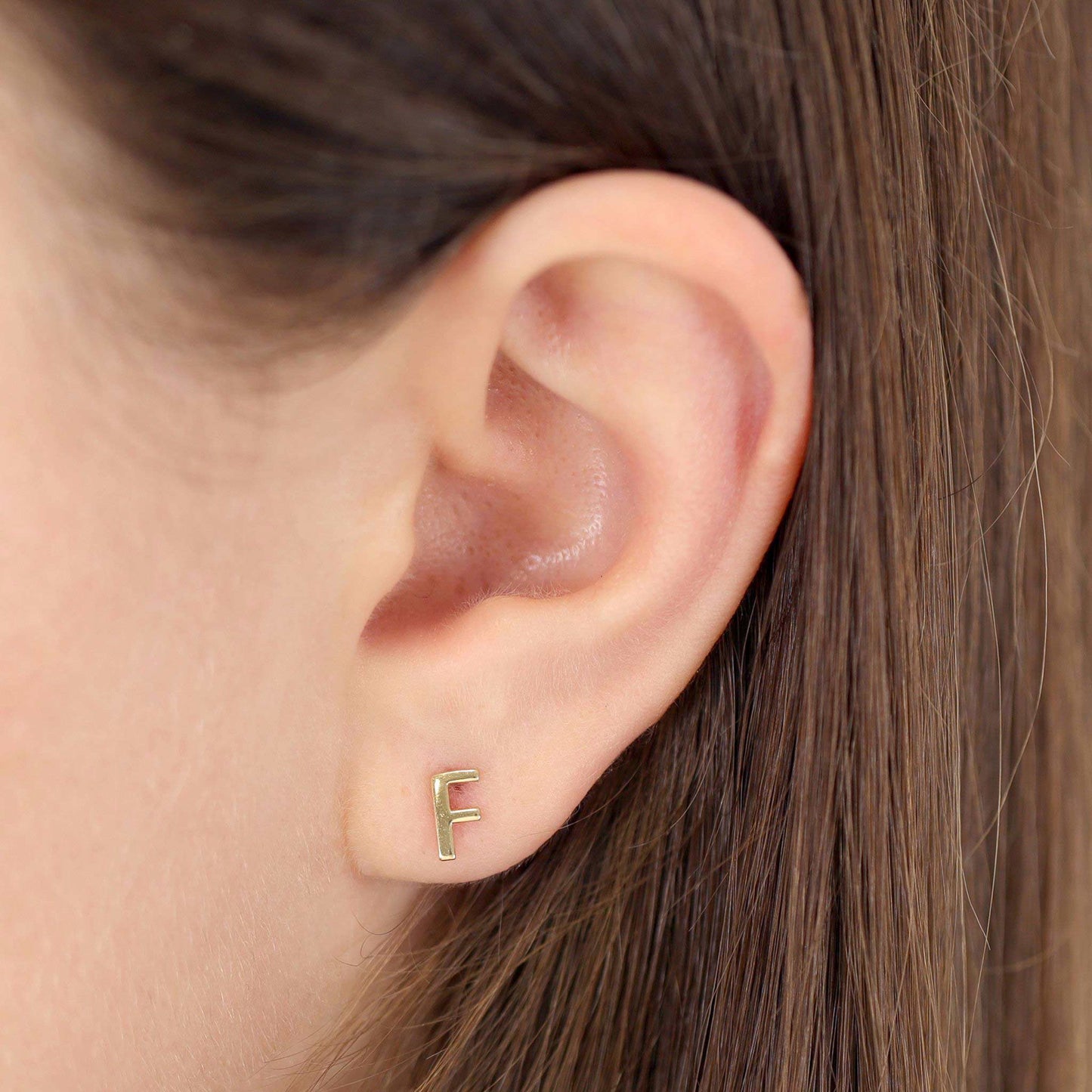 9ct Yellow Gold Initial Stud Earrings - Letter F