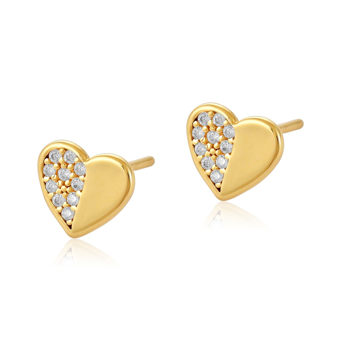 9ct Yellow Gold Cubic Zirconia Heart Stud Earrings