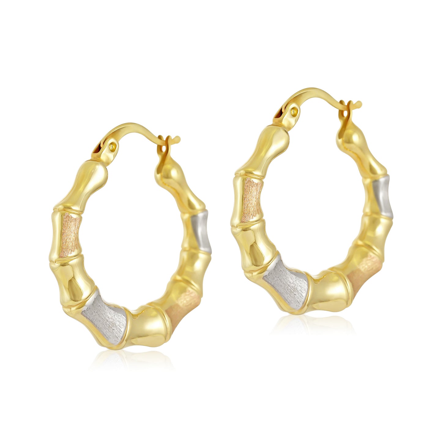 9ct Tri Tone Bamboo Hoop Earrings