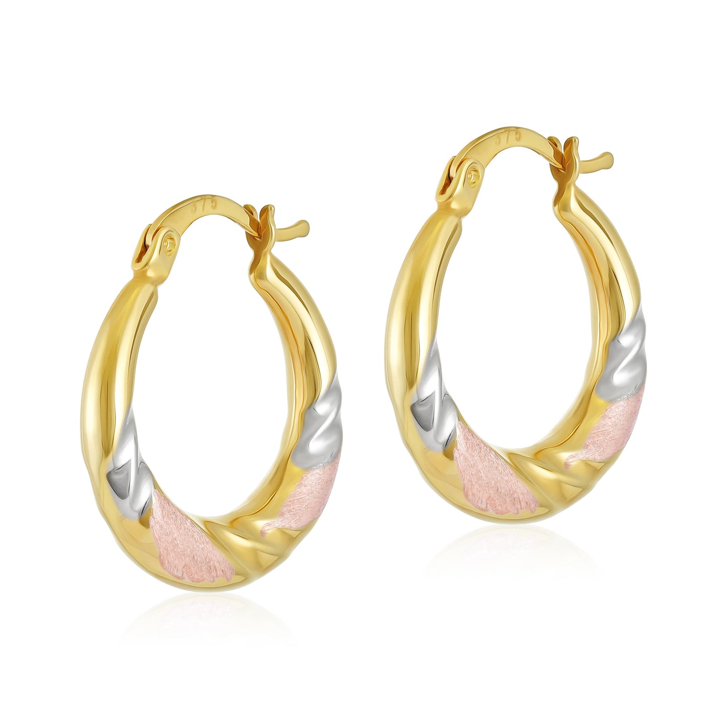 9ct Tri Colour Circle Shape Hoop Earrings