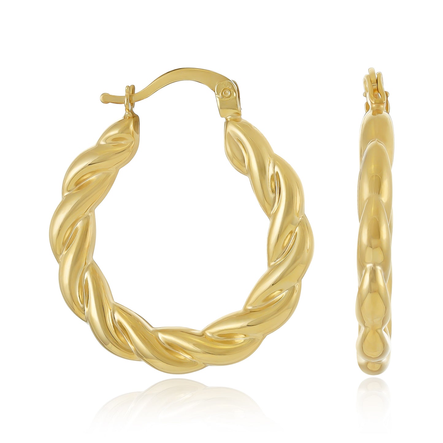 9ct Tri Colour Gold Braided Hoop Earrings