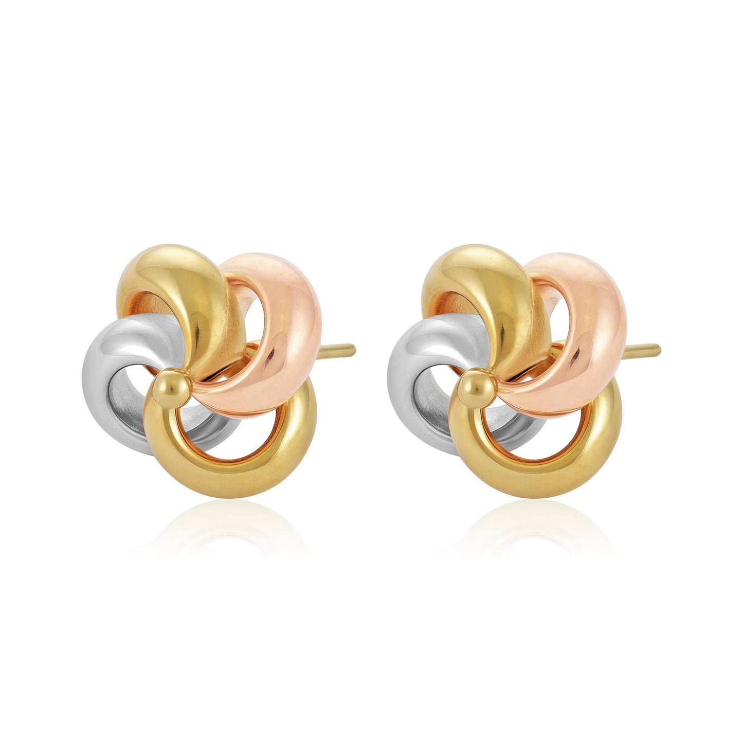 9ct Tri Colour Gold Tubular Knot Stud Earrings
