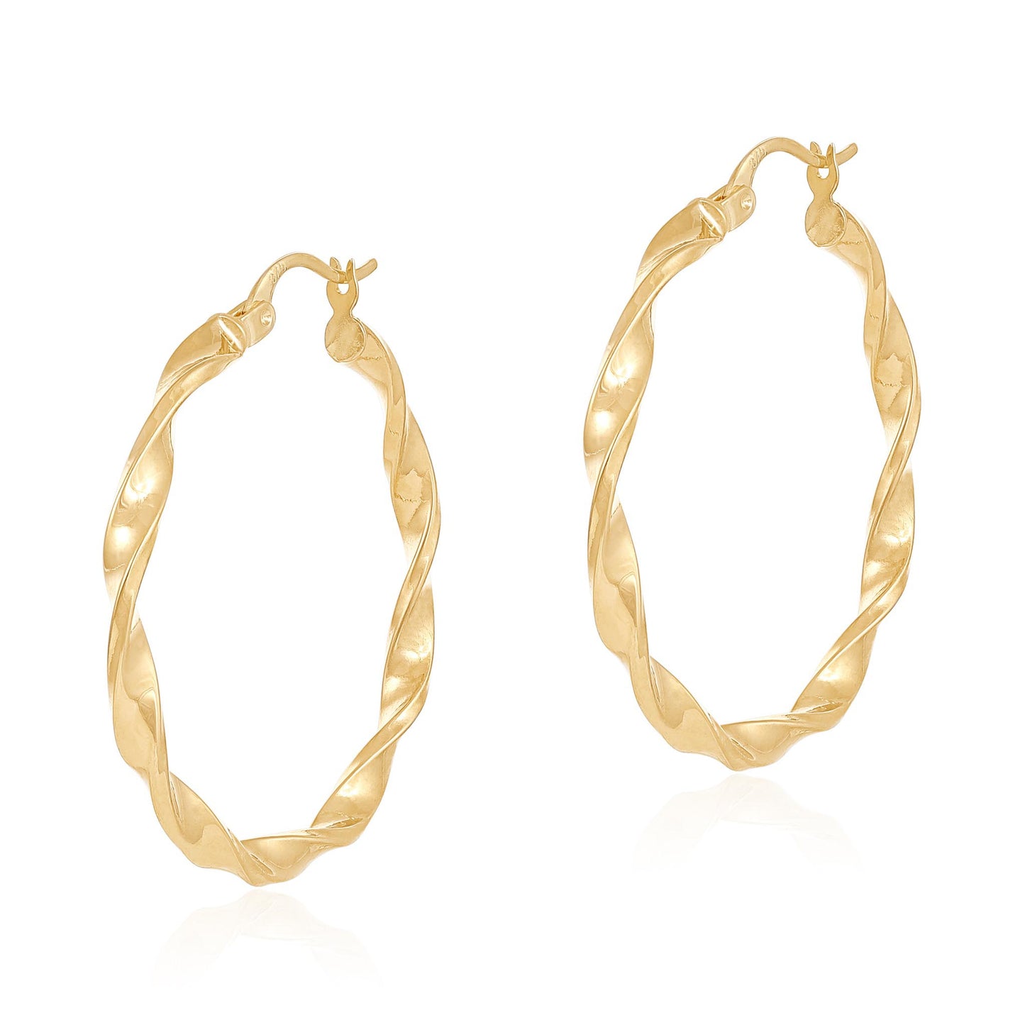 9ct Yellow Gold Twisted Detail Hoop Earrings - 34mm