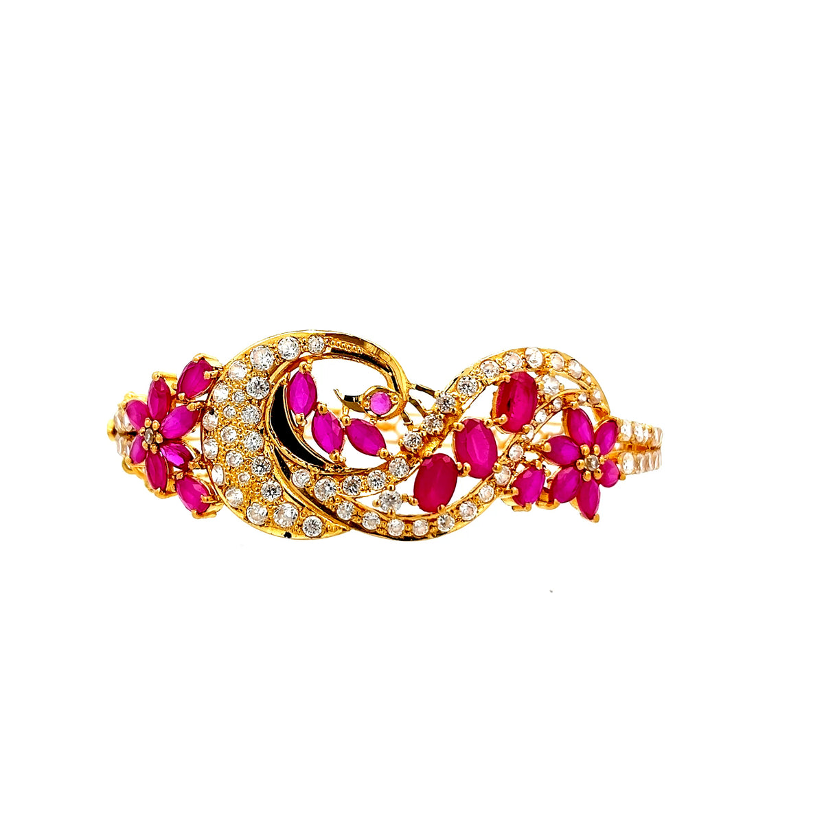22ct Gold Floral Cluster Stone-Set Openwork Bangle