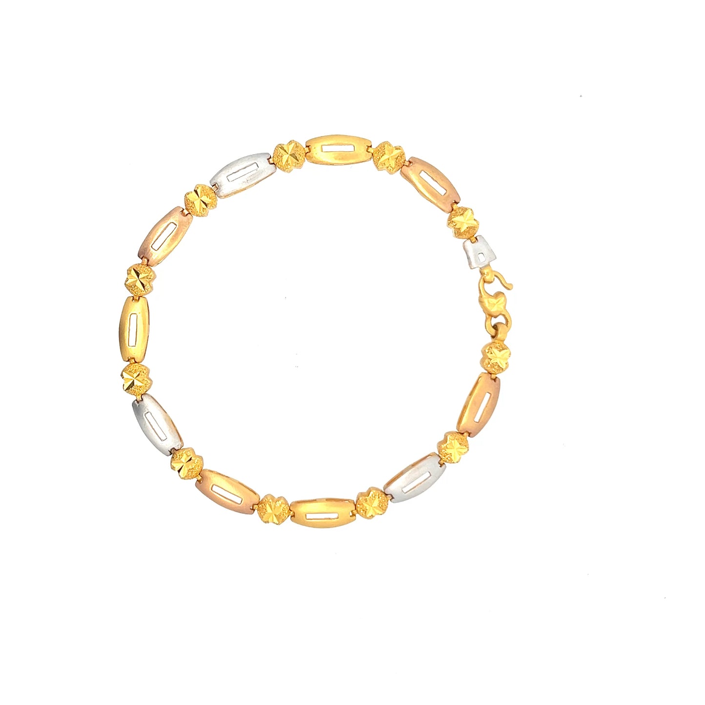 22ct Gold Alternating Oval Link and Textured Disc Bracelet