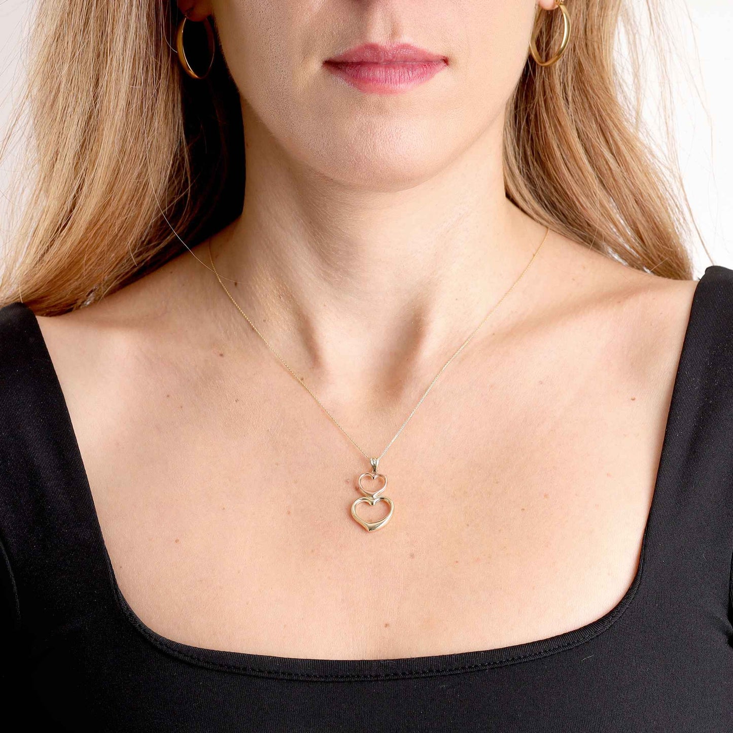 9ct Tri Colour Double Heart Design Pendant