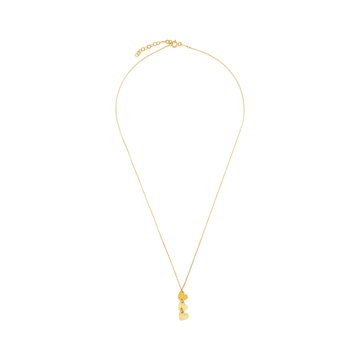 9ct Yellow Gold Triple Heart Pendant Necklace